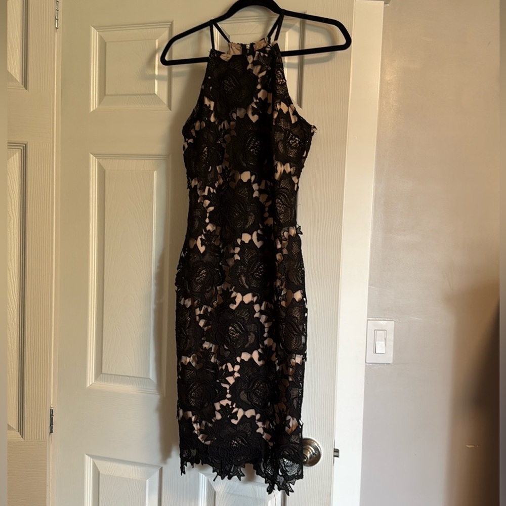 Just Me Black Floral Lace Dress